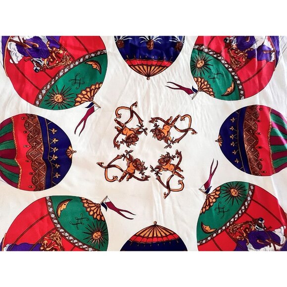 HOT AIR Balloons SCARF Cherubs Jewel Colors Silk-Feel Polyester 34" X 34" Gift - Picture 4 of 8